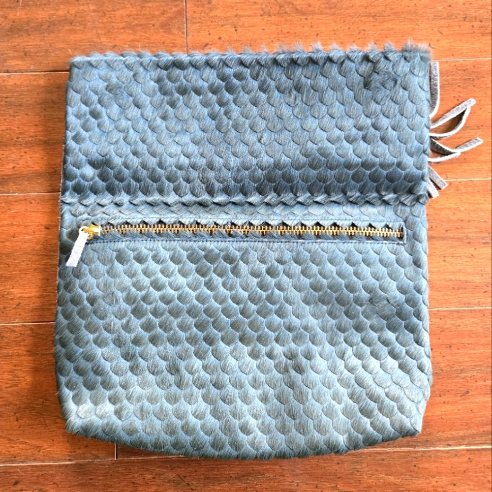 Folded Leather Suede Carrier Clutch Bag